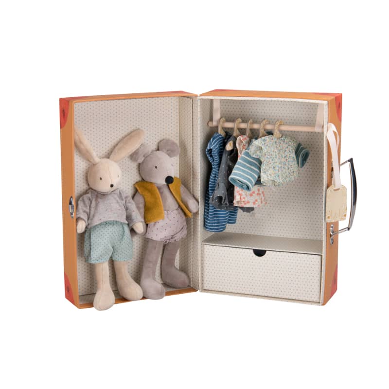 Image of MOULIN ROTY by Speedy Monkey - Suitcase Rabbit & Mouse Wardrobe - Stuffed Toy